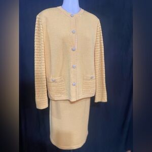 St. John Gold Knit Sweater and Skirt Set
